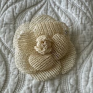 CHANEL Beige Raffia Brooch